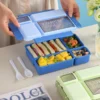 GROWSIR Kotak Bekal Bento 4 Sekat Anti Tumpah Tebal 1150ml + Sendok Garpu Lunch Box Aesthetic 079