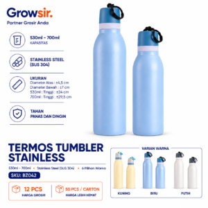 GROWSIR Termos Tumbler Stainless Steel 304 Tahan Panas Dingin 530ml 700ml | Botol Minum BPA FREE
