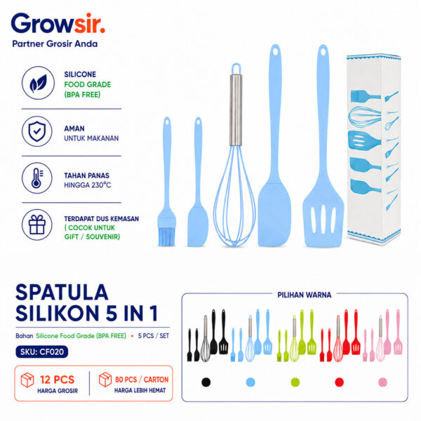GROWSIR [5 pcs] Spatula Set Silikon Alat Masak Alat Baking Set Sutil Scraper Kuas Anti Lengket Serbaguna CF020