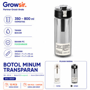 GROWSIR Botol Air Minum Infuser / Botol Minum Putih Transparan / Botol Bening Estetik 350 500 800ml