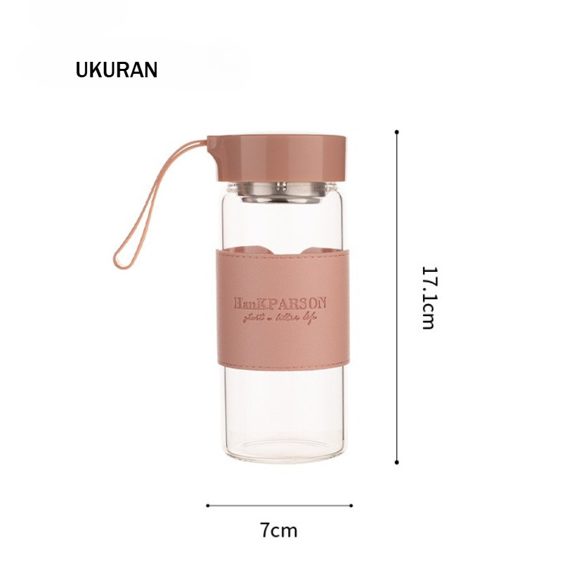 GROWSIR Botol Air Minum Kaca Borosilikat PREMIUM 480ml Anti Tumpah | Tumblr Saringan BPA FREE