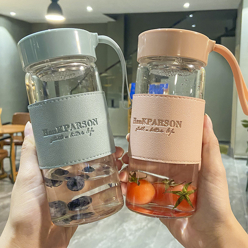 GROWSIR Botol Air Minum Kaca Borosilikat PREMIUM 480ml Anti Tumpah | Tumblr Saringan BPA FREE