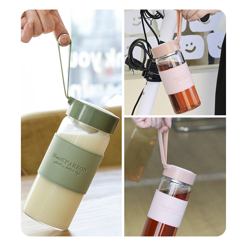 GROWSIR Botol Air Minum Kaca Borosilikat PREMIUM 480ml Anti Tumpah | Tumblr Saringan BPA FREE