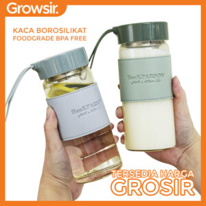 GROWSIR Botol Air Minum Kaca Borosilikat PREMIUM 480ml Anti Tumpah | Tumblr Saringan BPA FREE