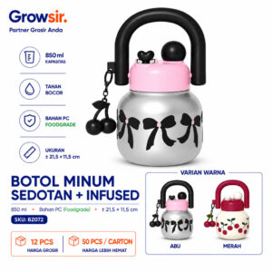 GROWSIR Botol Minum 850ml Sedotan + Infuser Buah Aesthetic | Anti Bocor Food Grade | Tumbler Minuman Anak & Dewasa BZ072