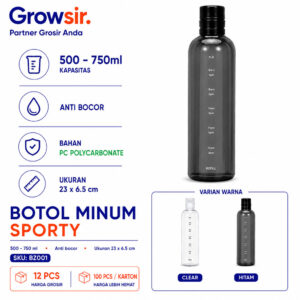GROWSIR Botol Minum Aesthetic 500ml 700ml Polos Bening Transparan Anti Tumpah Bahan PC BPA FREE