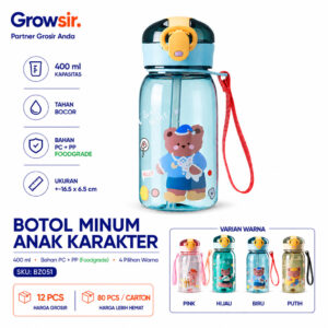 GROWSIR Botol Minum Anak Karakter Lucu 400ml Sedotan Anti Bocor PC PP Food Grade Dengan Tali Cocok Untuk Sekolah Berpergian Liburan BZ051