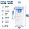 GROWSIR Botol Minum Anak Sedotan + Infuser 750ml Anti Bocor Food Grade PC PP Tumbler Karakter dengan Tali BZ058