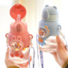 GROWSIR Botol Minum Beruang Lucu 600ML Sedotan Tali Gendong Aesthetic Korea Tempat Minum Anak