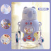 GROWSIR Botol Minum Beruang Lucu 600ML Sedotan Tali Gendong Aesthetic Korea Tempat Minum Anak