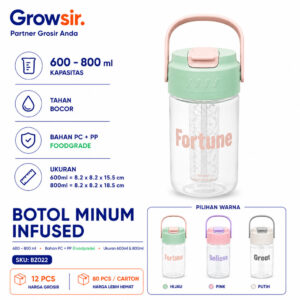 GROWSIR Botol Minum Infuser Buah 600 800ml - Botol Air Minum Aesthetic Korea Anti Bocor BZ022
