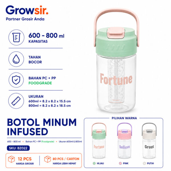 GROWSIR Botol Minum Infuser Buah 600 800ml – Botol Air Minum Aesthetic Korea Anti Bocor BZ022