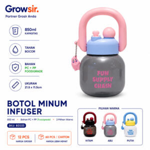 GROWSIR Botol Minum Infuser Buah Lucu 850ml Sedotan Saringan | Tumbler Anak Lucu Anti Bocor BPA FREE