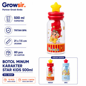 GROWSIR Botol Minum Karakter 500ml Sedotan + Infuser Buah | Anti Bocor Food Grade | Botol Minum Karakter dengan Tali BZ069