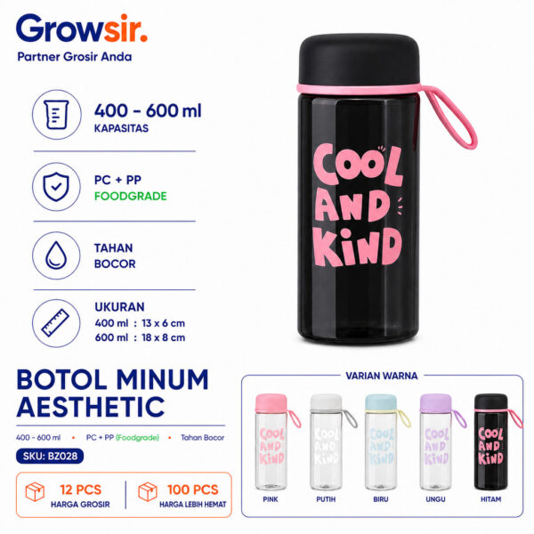 GROWSIR Botol Minum Korea Aesthetic Infuser Saringan 600ml Anti Tumpah Anti Pecah BZ028