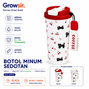 GROWSIR Botol Minum Mug Lucu Korea | Tumbler Kopi Aesthetic Anti Tumpah 550ml Sedotan BZ031