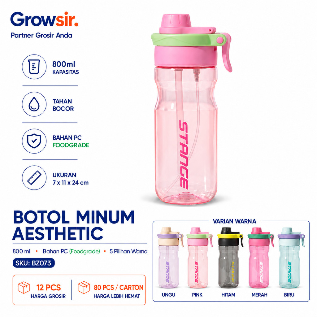 GROWSIR Botol Minum Olahraga Spray 750ml | Sedotan Semprot Air | Tumbler Sport Lucu Unik Anti Bocor BZ073