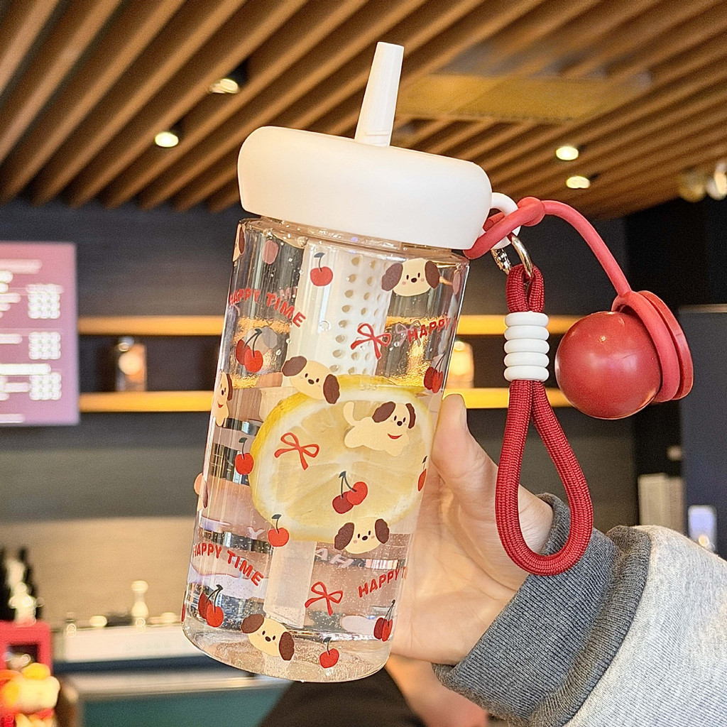 GROWSIR Botol Minum Sedotan + Infiuser 650ml Sedotan Anti Bocor | Dengan Tali Gantung | Tumbler Minum Lucu BZ059