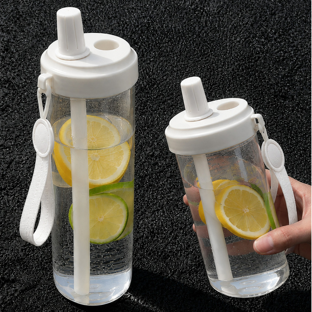GROWSIR Botol Minum Transparan Aesthetic Sedotan Jumbo 500ml 800ml Anti Bocor Food Grade Tumbler Estetik dengan Tali BZ063