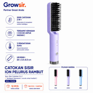 GROWSIR Catokan Sisir Ion Pelurus Rambut Alat Catok rambut Curly Rambut catokan 2 in 1 Wet Dry Dual Use 45 Watts FS032