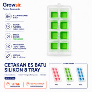 GROWSIR Cetakan Es Batu Silikon 8 Tray | Ice Cube Tray Mudah Dikeluarkan | Cetakan Es Praktis Hemat Ruang CF104