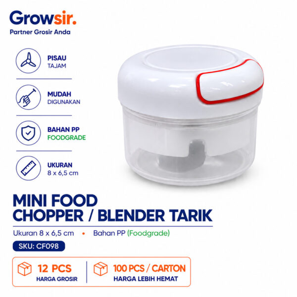 GROWSIR Chopper Tarik Mini 170ML Tarik Tanpa Listrik | Penggiling Manual Bawang Sayur Buah Stainless Steel kecil CF098