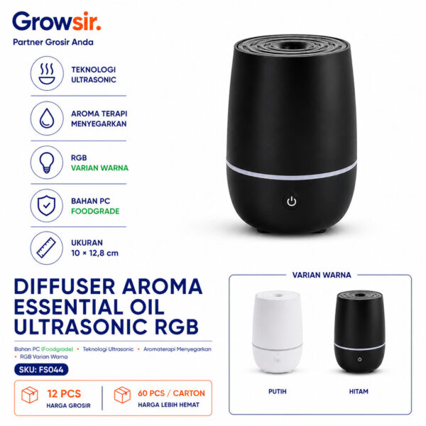 GROWSIR Diffuser Aroma Essential Oil Ultrasonic RGB | Humidifier Kabut Halus LED Aesthetic FS044