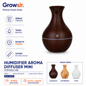 GROWSIR Humidifier Aroma Diffuser Mini Portable USB Lampu LED RGB Essential Oil Pelembap Udara Ultrasonik FS040