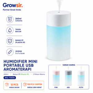 GROWSIR Humidifier Mini Portable USB Aromaterapi Aesthetic | Diffuser Lampu LED Air Mist Pelembap Udara Otomatis Estetik FS034