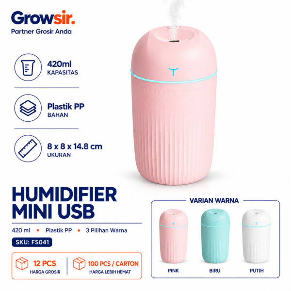 GROWSIR Humidifier Mini USB Dengan Lampu Tidur 7 Warna Ultrasonik Kabut Nano Pelembap Udara Warna FS041
