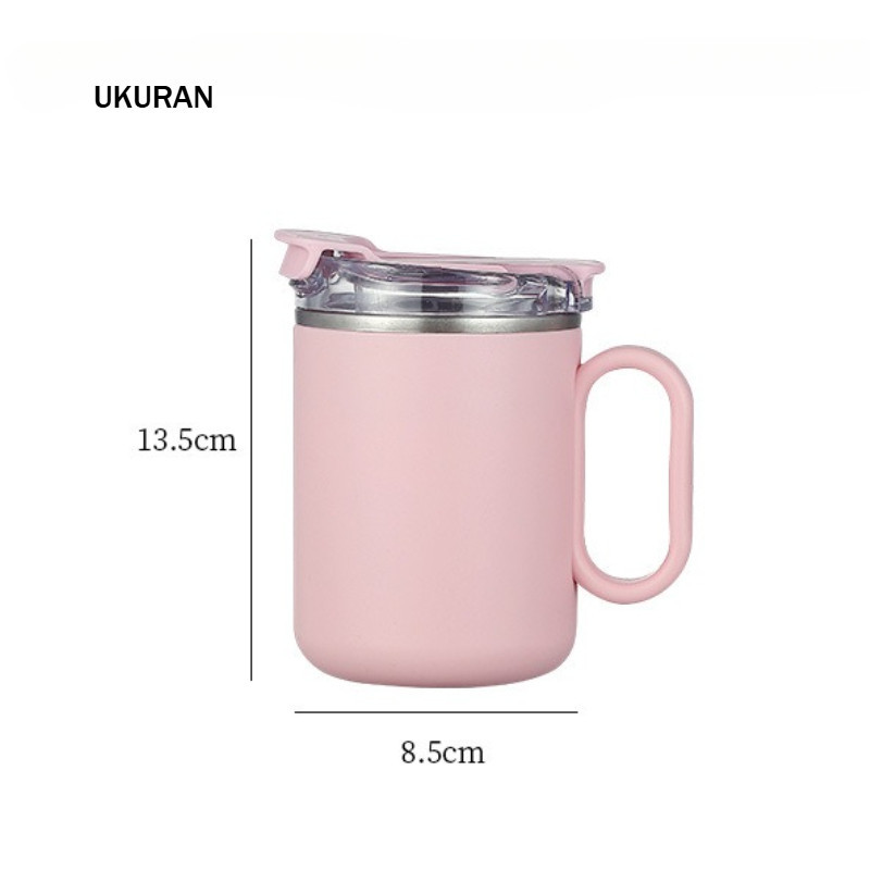GROWSIR Mug Stainless Steel SUS304 500ml Double Wall Tumbler Kopi Anti Bocor Gelas Termos dengan Tutup & Sendok BZ055