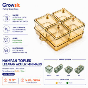 GROWSIR Nampan Toples Lebaran Akrilik Minimalis Wadah Penyimpanan Makanan Elegan Toples Snack Permen Serbaguna Hampers Souvenir CF063