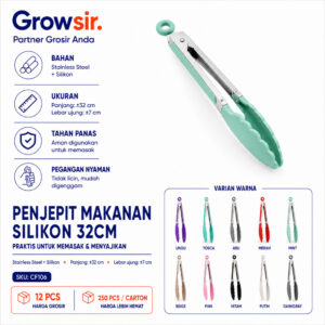 GROWSIR Pencapit Makanan Silikon 32cm Stainless Steel Food Tongs| Penjepit Food Tongs Anti Selip dengan Kunci Pengunci | Multifungsi CF106