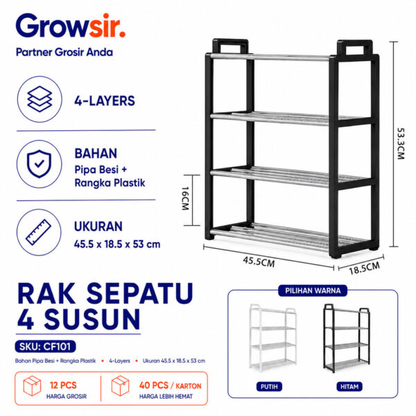 GROWSIR Rak sepatu 4 susun Tempat Sepatu Sandal Portable Rak Sendal Serbaguna CF101