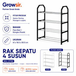 GROWSIR Rak sepatu 4 susun Tempat Sepatu Sandal Portable Rak Sendal Serbaguna CF102