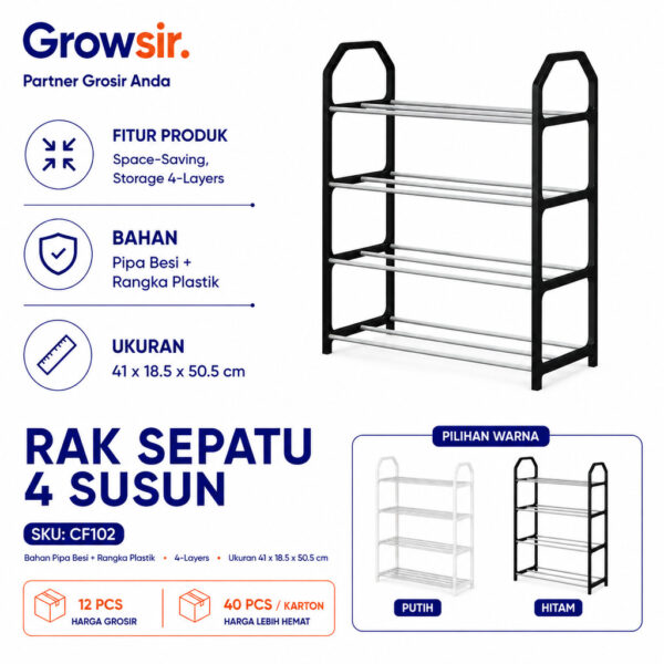GROWSIR Rak sepatu 4 susun Tempat Sepatu Sandal Portable Rak Sendal Serbaguna CF102