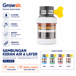 GROWSIR Sambungan Keran Air 6 Layer Mineral Alami Saringan Kepala Kran Penjernih Filter Air Penyaring Magnet CF048