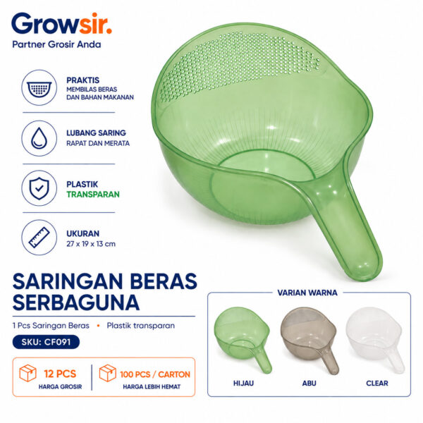 GROWSIR Saringan Beras Serbaguna | Saringan Cuci Beras, Sayur & Buah | Lubang Rapat Anti Berceceran CF091