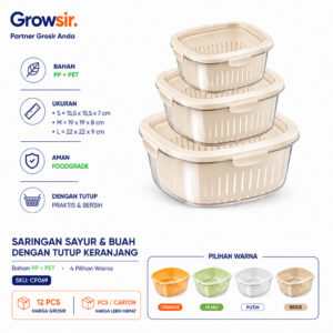 GROWSIR Saringan Sayur & Buah Dengan Tutup Keranjang Buah Pengering Sayuran Saringan Serbaguna CF069