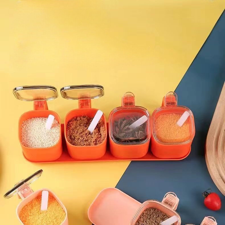 GROWSIR SET 4 PCS Tempat Bumbu Dapur Aesthetic Rak Bumbu Dapur Estetik Dengan Sendok CF097