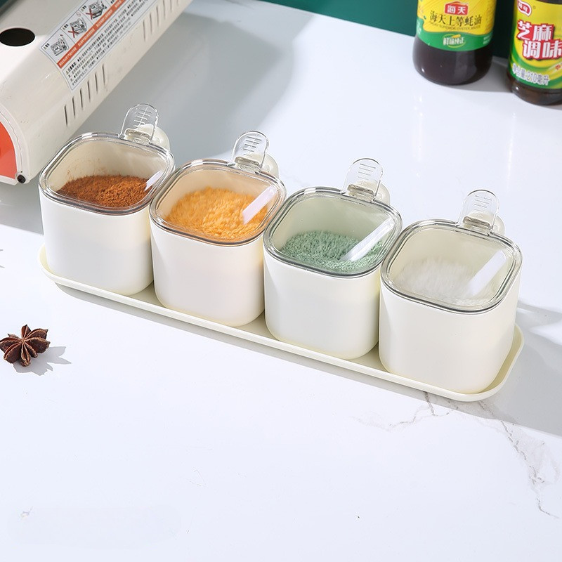 GROWSIR SET 4 PCS Tempat Bumbu Dapur Aesthetic Rak Bumbu Dapur Estetik Dengan Sendok CF097