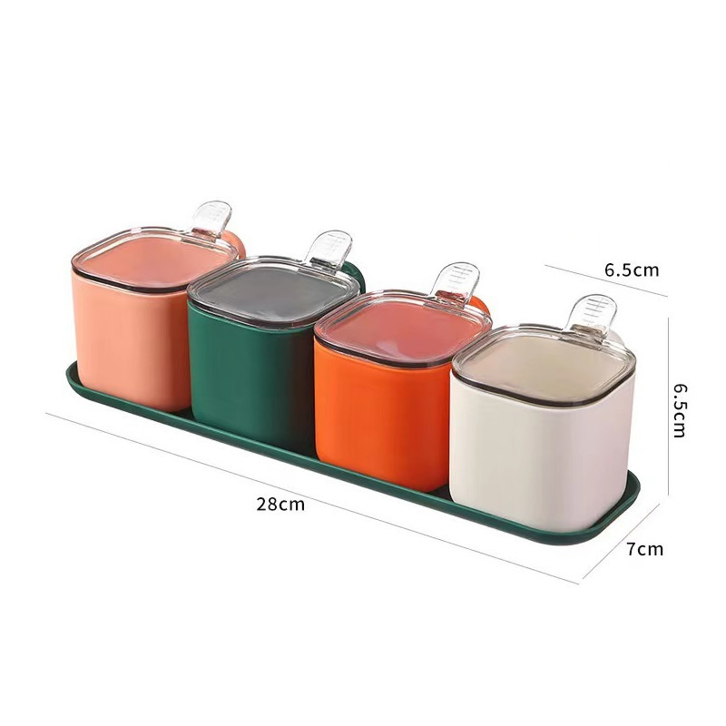 GROWSIR SET 4 PCS Tempat Bumbu Dapur Aesthetic Rak Bumbu Dapur Estetik Dengan Sendok CF097