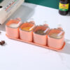 GROWSIR SET 4 PCS Tempat Bumbu Dapur Aesthetic Rak Bumbu Dapur Estetik Dengan Sendok CF097