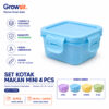GROWSIR Set Kotak Makan Mini 4 Pcs | Lunch Box Mini dengan 4 Pengunci | Food Container Compact & Stackable CF103-M
