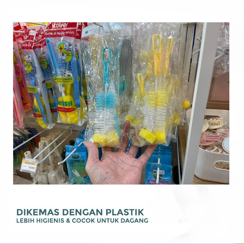 GROWSIR Sikat Botol dan Dot Bayi 2 in 1 | Sikat Botol Susu Bayi dengan Spons & Nilon | Bottle Brush Set CF057