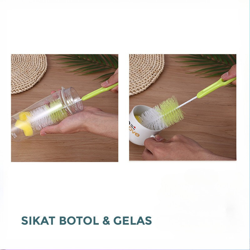 GROWSIR Sikat Botol dan Dot Bayi 2 in 1 | Sikat Botol Susu Bayi dengan Spons & Nilon | Bottle Brush Set CF057