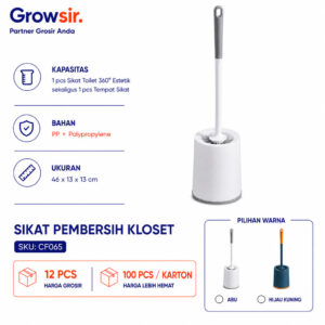 GROWSIR Sikat Pembersih Kloset Estetik Gagang Panjang dengan Wadah Toilet Sikat Kamar Mandi Pembersih WC Dengan Tatakan Tempat CF065