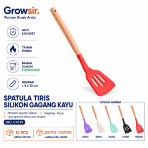 GROWSIR Spatula Tiris Silikon Gagang Kayu Anti Lengket Tahan Panas | Sodet Sudip Alat Masak Cooking Spatula Food Grade CF099