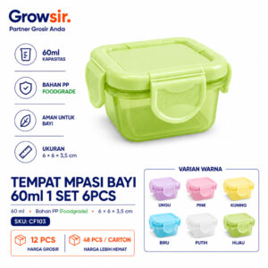 GROWSIR Tempat MPASI Bayi 60ml 1 Set 6pcs | Kotak Makan Mini Serbaguna Bekal Anak | Food Container Compact & Stackable CF103-S