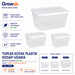 GROWSIR Toples Kotak Plastik Bening Kedap Udara Tebal Serbaguna 1000 2000 3000ml Wadah Penyimpanan CF093